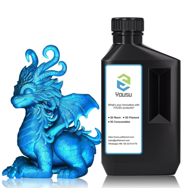 Yousu 3D Printer Metallic Resin,1kg Fast Curing Resin, Magical Effect Photopolymer Resin for LCD DLP Printing (1000g,MetalBlueZine)