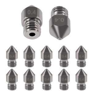 10 Piece High Temperature Sharp Hardened Tool Steel MK8 Nozzles 0.4mm for 1.75mm Makerbot, Creality CR-10 All Metal Hotend, Ender 3/ Ender3 pro, CraftBot, Prusa i3 3D Printer