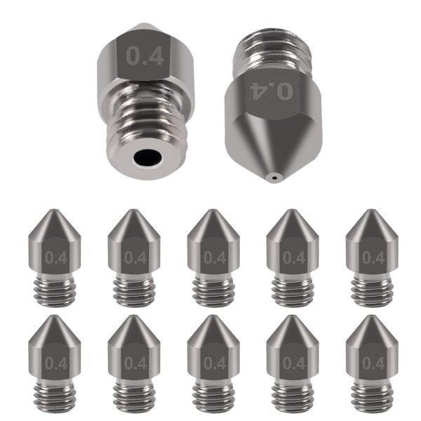 10 Piece High Temperature Sharp Hardened Tool Steel MK8 Nozzles 0.4mm for 1.75mm Makerbot, Creality CR-10 All Metal Hotend, Ender 3/ Ender3 pro, CraftBot, Prusa i3 3D Printer