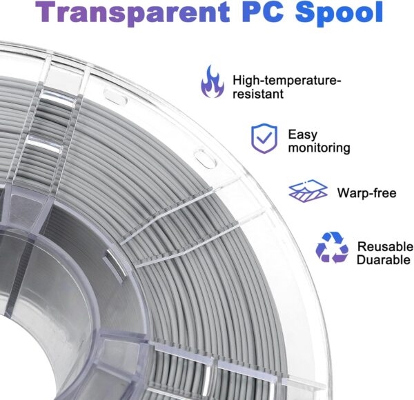 YXPOLYER PLA Filament Food Grade 1.75mm 1kg for 3D Printing, 3D Printer Filament with Transparent AMS-Compatible Filament Spool, Cool Gray - Image 5