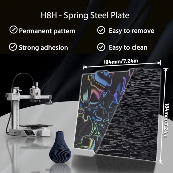 JUUPINE 184x184mm Smooth Holographic Build Plate for Bambu Lab A1 Mini 3D Printer,Double Sided Water Ripples and Silk Texture Flexible Spring Steel Sheet Print Bed for Bambu Lab A1 Mini - Image 3