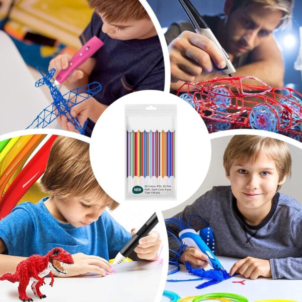22 Colors 3D Pen Filament Refills, 2.5mm 3D Print Filament, 3D Pen Low Printing Temperature PCL Filament Start Refills Packs, Refill Filament Bundle for 3D Printing Pens 3D Printer - Image 4