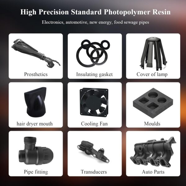 High-Temp Resistant 3D Printer Resin - Up to 280°C, High Precision 3D Printing Resin for Engineering, Industrial Parts, 405nm Photopolymer Resin for DLP/LCD (Black, 1000g) - Image 7