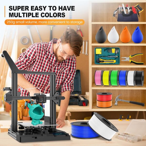 SUNLU 3D Printer Filament Bundle Multicolor PETG Filament 1.75mm, Individually Vacuum-Sealed, 2kg in Total, 0.25kg per Spool, 8 Pack, 8 Colors, Black+White+Red+Yellow+Pink+Blue+Orange+Green - Image 3
