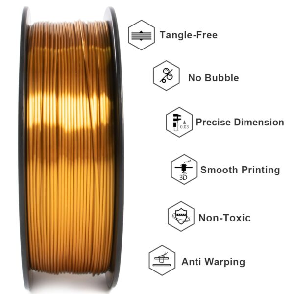 Geeetech Silk PLA Filament 1.75mm for 3D Printer , Metal-Like Shiny Consumable 1kg (2.2lbs) 1 Spool, Dimensional Accuracy +/- 0.03 mm, Silk Gold - Image 3