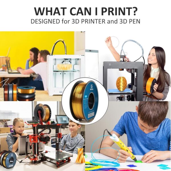 Geeetech Silk PLA Filament 1.75mm for 3D Printer , Metal-Like Shiny Consumable 1kg (2.2lbs) 1 Spool, Dimensional Accuracy +/- 0.03 mm, Silk Gold - Image 8