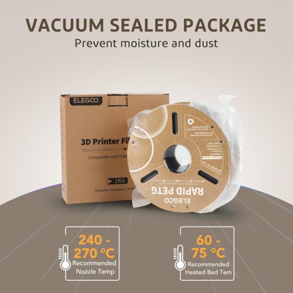 ELEGOO Rapid PETG Filament 1.75mm Black 2KG, High Speed 30-600mm/s 3D Printer Filament Dimensional Accuracy +/- 0.02 mm, 1kg Cardboard Spool(2.2lbs) Fits for Most FDM 3D Printers - Image 6