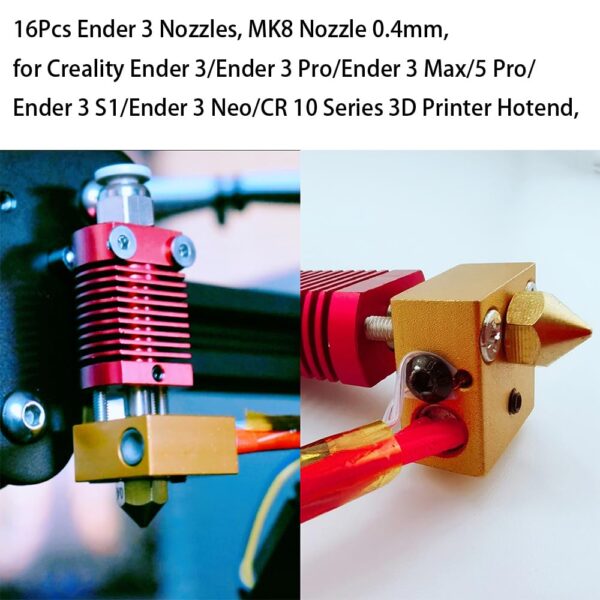 16Pcs Ender 3 Nozzles 0.4mm, MK8 Extruder Nozzles 0.4mm Compatible for Creality Ender 3 v2/Ender 3 Pro/Ender 3 Max/Ender 5 Pro/Ender 3 S1/Ender 3 Neo/CR-10 Series 3D Printer Brass Nozzles, - Image 4