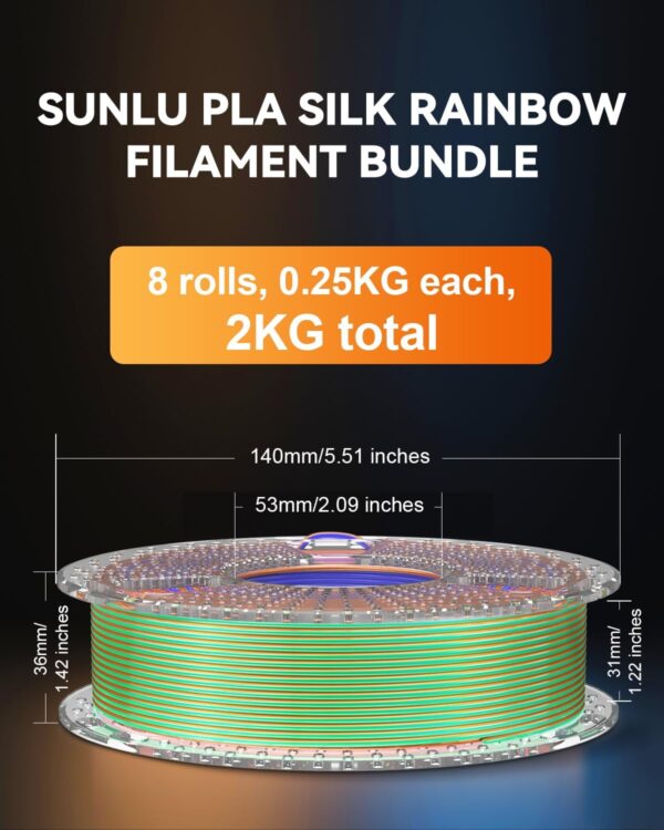SUNLU 3D Printer Filament Bundle, Silk Filament Multicolor, Individually Vacuum Packed, Dual Color*5, Triple Color *3, 2kg in Total - Image 3