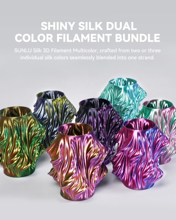 SUNLU 3D Printer Filament Bundle, Silk Filament Multicolor, Individually Vacuum Packed, Dual Color*5, Triple Color *3, 2kg in Total - Image 5