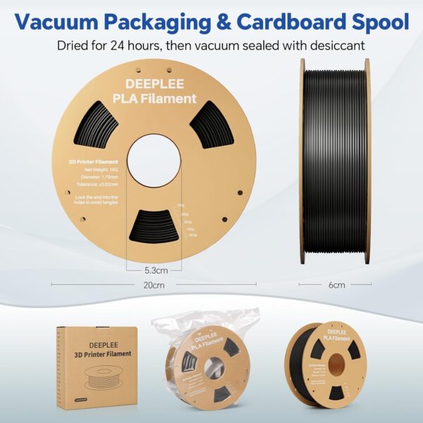 PLA 1.75mm 3D Printer Filament, Dimensional Accuracy +/- 0.02mm, Neatly Wound, No Clogging, Vacuum Package, Fits for Most FDM 3D Printers, Cardboard Spool 1kg Black - Image 6