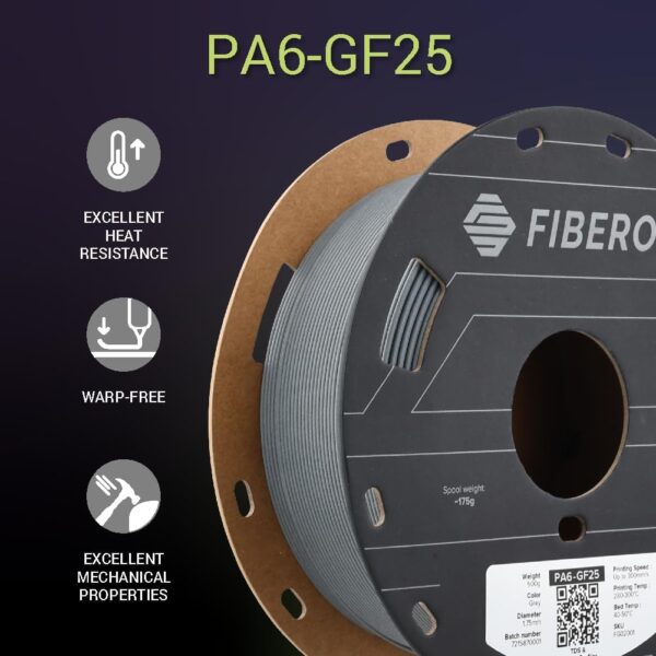 Polymaker Fiberon PA6-GF Glass Fiber Nylon Filament 1.75mm Grey 0.5kg, Fiberon PA6-GF Nylon Warp Free 1.75mm 3D Printing Filament - Image 6