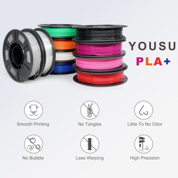 YOUSU PLA Plus Filament 1.75mm Bundle 10x250g, 10 Pack 2.5KG PLA+ Sample 3D Printer Filament, 3D Printing Multi Pack Filament Dimensional Accuracy +/- 0.02mm - Image 3