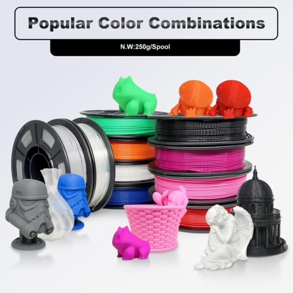 YOUSU PLA Plus Filament 1.75mm Bundle 10x250g, 10 Pack 2.5KG PLA+ Sample 3D Printer Filament, 3D Printing Multi Pack Filament Dimensional Accuracy +/- 0.02mm - Image 4