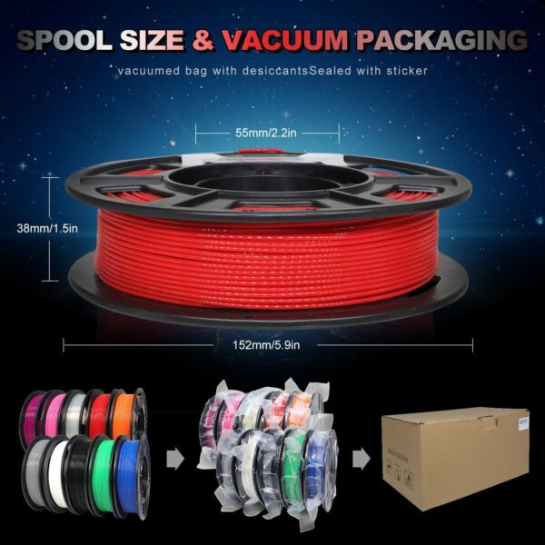YOUSU PLA Plus Filament 1.75mm Bundle 10x250g, 10 Pack 2.5KG PLA+ Sample 3D Printer Filament, 3D Printing Multi Pack Filament Dimensional Accuracy +/- 0.02mm - Image 6