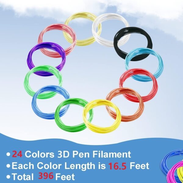 3D Pen Filament Refills, 1.75mm 3D Printer Filament, 24 Colors 3D Drawing Pen Refill, Each Color 16.5 Feet, Total 396 Feet, 3D Pen Colors Pack for Kids & Adults (24 Colors) - Image 5