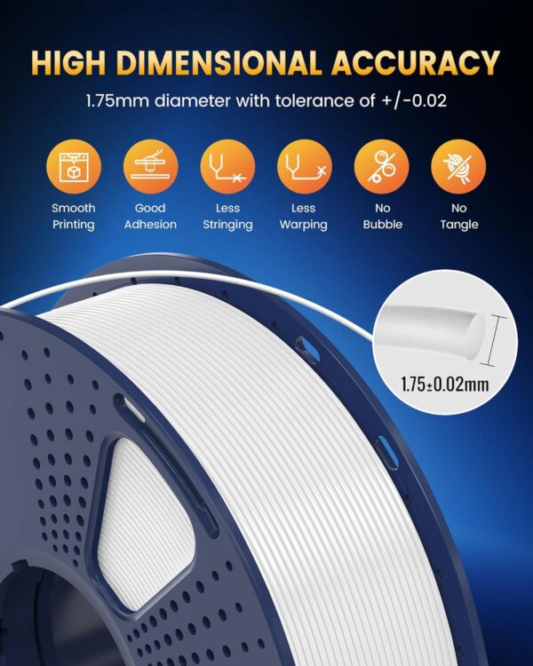 SUNLU PLA+2.0 3D Printer Filament 2KG, Upgrade PLA+ Filament 1.75mm, Tougher and Stronger, Dimensional Accuracy +/-0.02mm, 1KG per Spool, 2 Pack, 2KG Total, Black+White - Image 6
