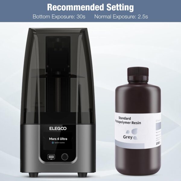 ELEGOO 3D Printer Resin, 405nm Fast UV Curing Standard Photopolymer Resin, High Precision, Non Toxic 3D Resin for Saturn 4/Saturn 3/Mars 5/Mars 4, LCD/MSLA/DLP 3D Printing, Grey 1000G - Image 5