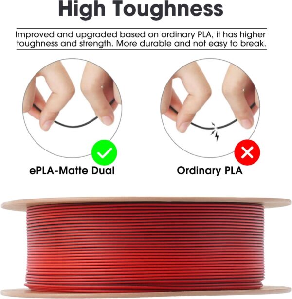 eSUN Dual Color Matte PLA Filament 1.75mm, Matte 3D Printer PLA Filament, 1KG Spool 3D Printing Filament for 3D Printers, Red Black - Image 4