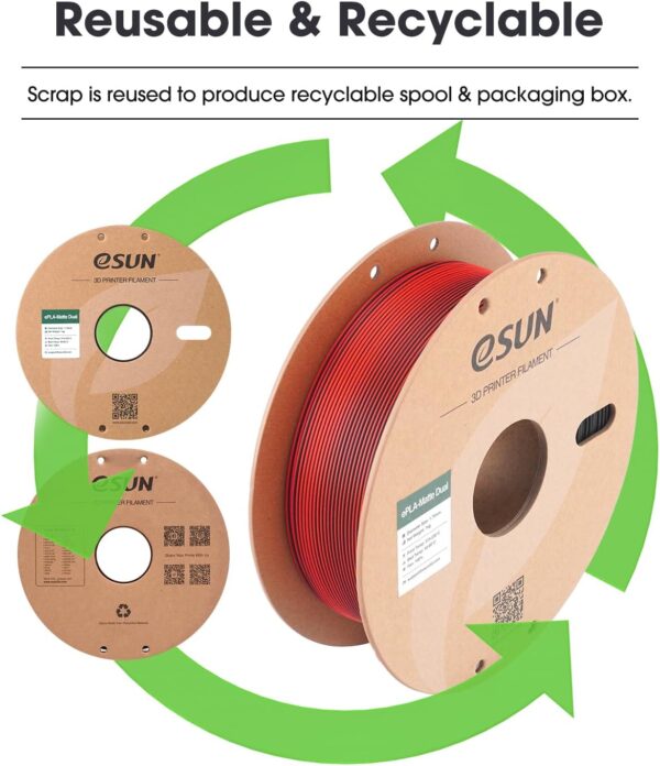 eSUN Dual Color Matte PLA Filament 1.75mm, Matte 3D Printer PLA Filament, 1KG Spool 3D Printing Filament for 3D Printers, Red Black - Image 8