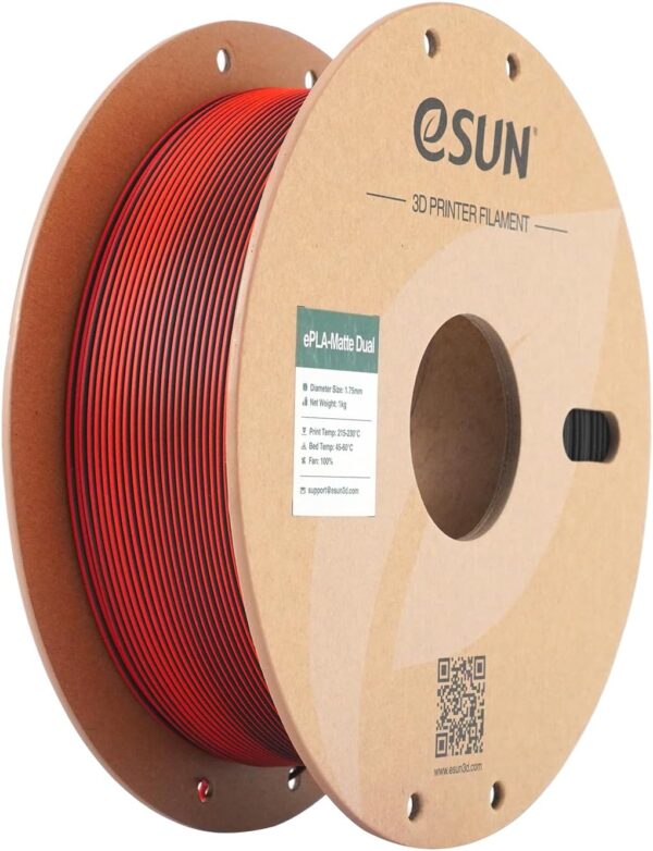 eSUN Dual Color Matte PLA Filament 1.75mm, Matte 3D Printer PLA Filament, 1KG Spool 3D Printing Filament for 3D Printers, Red Black - Image 9