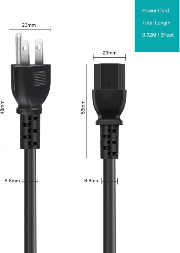 3D Printer Power Cord for Creality Ender/CR/Sermoon Series,18AWG Universal Replacement 3 Prong AC Power Cable,3 FT(0.92 Meters) - Image 5