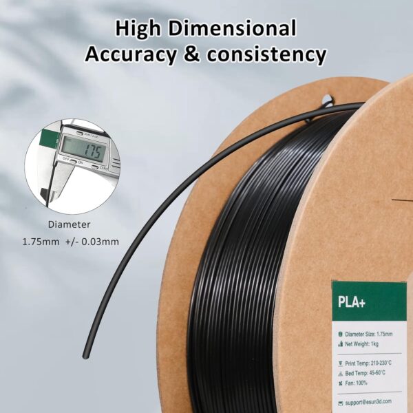 eSUN PLA+ Filament 1.75mm Black 1KG, 3D Printer Filament Dimensional Accuracy +/- 0.03mm, 1kg Cardboard Spool(2.2lbs) 3D Printing Filament, Fits for Most FDM 3D Printers - Image 5
