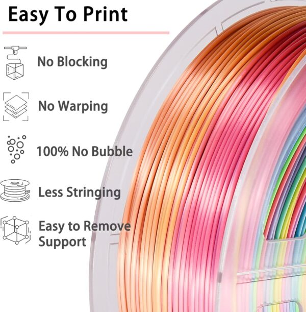 Silk PLA Filament Multicolor, 3D Printer Filament Rainbow PLA Filament 1.75mm +/- 0.02mm, 3D Printing Filament 1kg/2.2lbs - Image 4