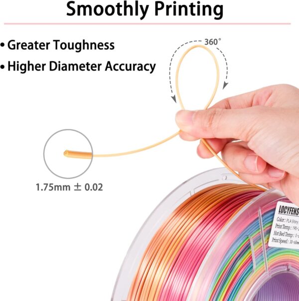 Silk PLA Filament Multicolor, 3D Printer Filament Rainbow PLA Filament 1.75mm +/- 0.02mm, 3D Printing Filament 1kg/2.2lbs - Image 5