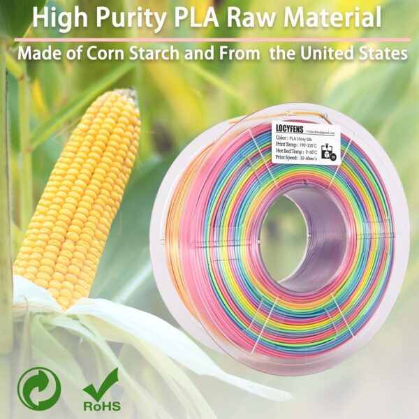 Silk PLA Filament Multicolor, 3D Printer Filament Rainbow PLA Filament 1.75mm +/- 0.02mm, 3D Printing Filament 1kg/2.2lbs - Image 6