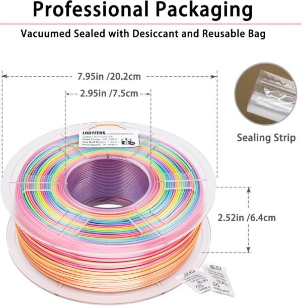 Silk PLA Filament Multicolor, 3D Printer Filament Rainbow PLA Filament 1.75mm +/- 0.02mm, 3D Printing Filament 1kg/2.2lbs - Image 8