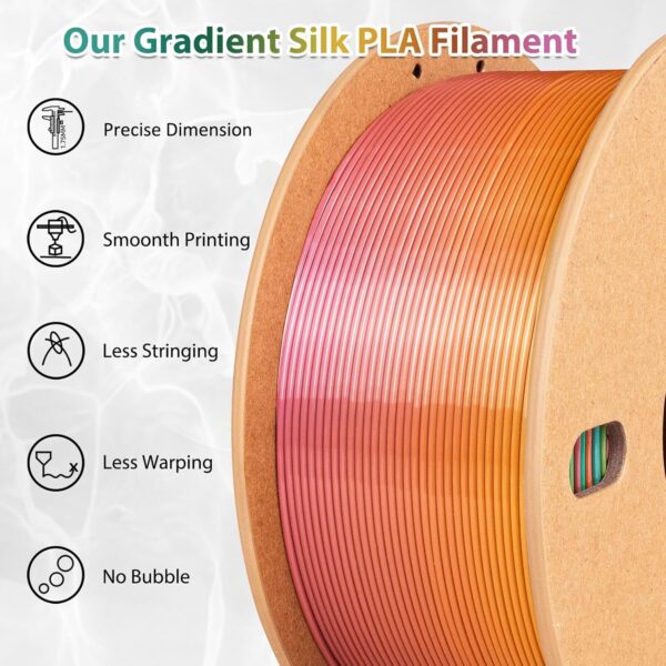Silk Rainbow PLA Filament 1.75mm Silk PLA 3D Printer Filament Shiny Fast Color Changing Gradient Filament 3D Printing Filament Fit Most FDM Printers, 500g Spool(1.1lbs), Macaron Series - Image 3