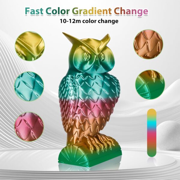 Silk Rainbow PLA Filament 1.75mm Silk PLA 3D Printer Filament Shiny Fast Color Changing Gradient Filament 3D Printing Filament Fit Most FDM Printers, 500g Spool(1.1lbs), Macaron Series - Image 5