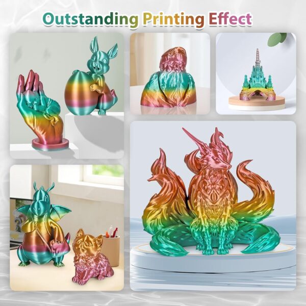 Silk Rainbow PLA Filament 1.75mm Silk PLA 3D Printer Filament Shiny Fast Color Changing Gradient Filament 3D Printing Filament Fit Most FDM Printers, 500g Spool(1.1lbs), Macaron Series - Image 7