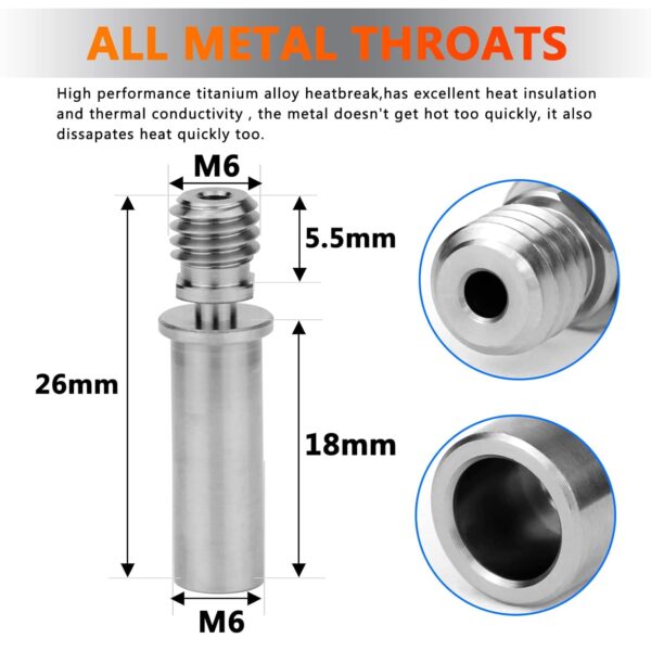 2-Pack Upgrade All Metal Titanium TC4 Heatbreak High Temperature Throat Compatible with Anycubic Mega S, Mega Pro, Vyper, Kobra Max/Plus 3D Printer Accessories (Titanium Heatbreak) - Image 3