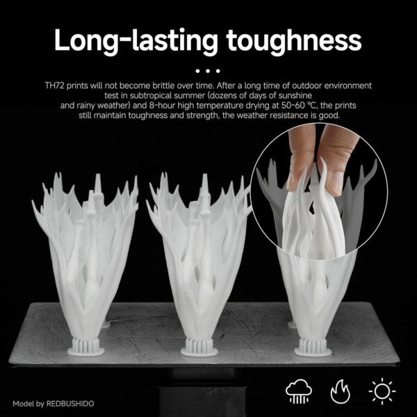 RESIONE 3D Printer Resin, TH72 Flexible Tough Resin with Long-Lasting Toughness and High Elongation, 3D Printing Impact Resistant for Figurines (White 1KG) - Image 3
