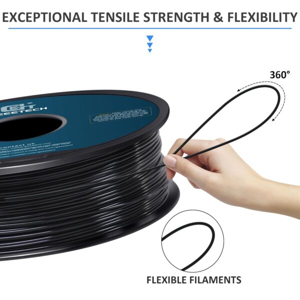 Geeetech TPU Filament 1.75mm, Shore 95A – Flexible 3D Printer Filament with High Elasticity, 1KG (2.2lbs) Spool, Dimensional Accuracy ±0.03mm, Fits Most FDM Printers (Black) - Image 5