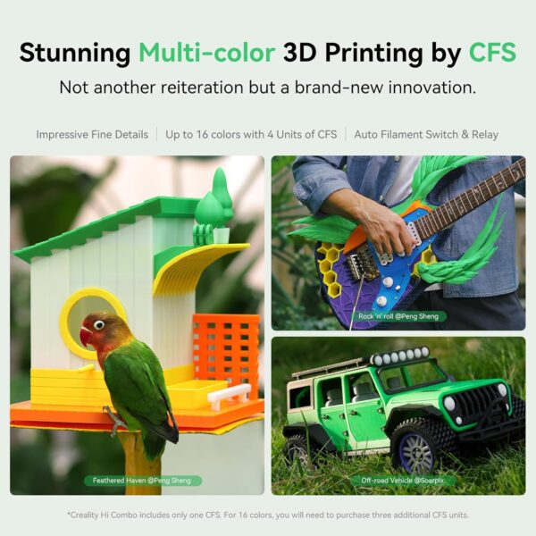 Creality Hi Combo Multicolor 3D Printer with CFS, 500mm/s High Speed Printing,Full-auto Leveling, Automatic Filament Reading, Fully Assemble, Silent Mode 3D Printers 10.24×10.24×11.81 inch - Image 4