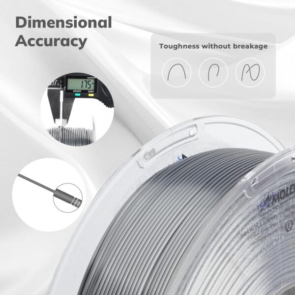 AMOLEN Silk PLA Filament 1.75mm 3D Printer filaments, Shiny Silver Grey Filament for 3D Printing, 1kg(2.2lbs) Spool, Compatible with Most FDM Printer(Silk Silver Grey) - Image 3