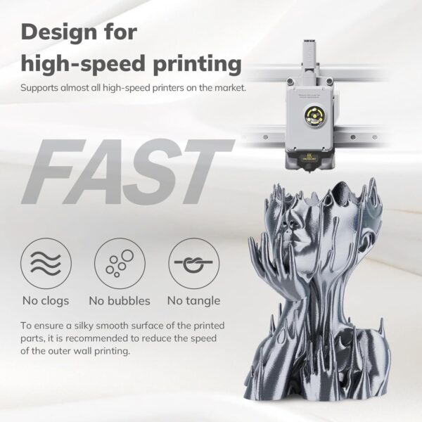 AMOLEN Silk PLA Filament 1.75mm 3D Printer filaments, Shiny Silver Grey Filament for 3D Printing, 1kg(2.2lbs) Spool, Compatible with Most FDM Printer(Silk Silver Grey) - Image 4