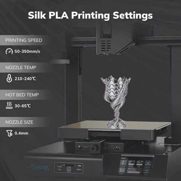 AMOLEN Silk PLA Filament 1.75mm 3D Printer filaments, Shiny Silver Grey Filament for 3D Printing, 1kg(2.2lbs) Spool, Compatible with Most FDM Printer(Silk Silver Grey) - Image 5
