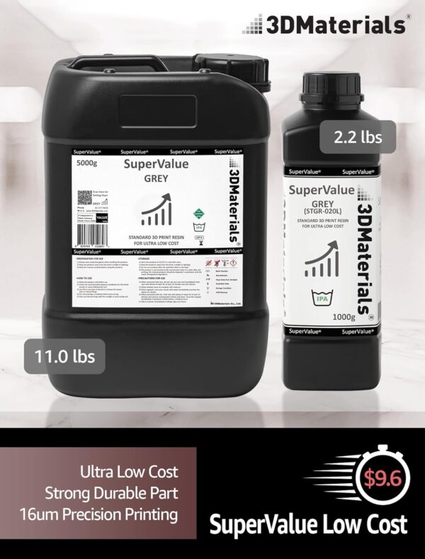 SuperValue 3D Printer Resin for Ultra Low Cost Printing, Made in Korea by 3DMaterials (1000g, Grey) - Image 4