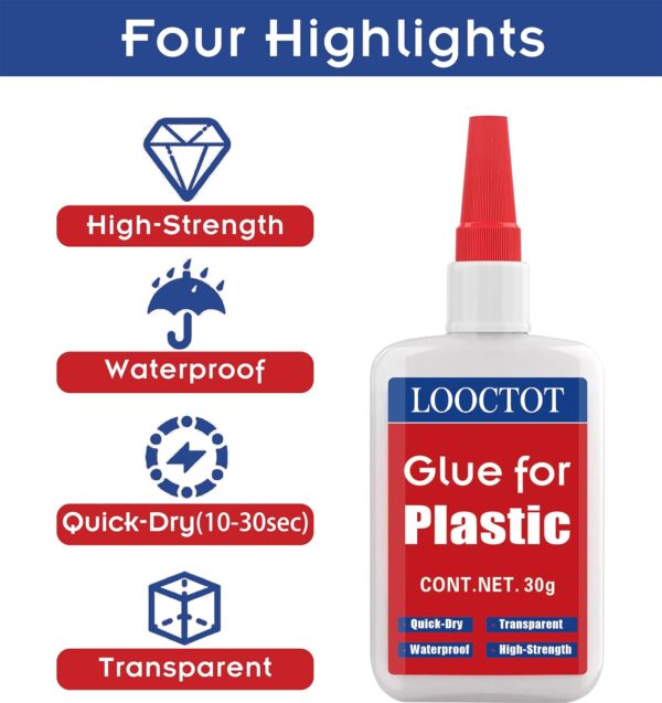 30g Plastic Glue,Adhesive for Legos&Miniatures,3D Printing,Toy Car,ABS,PVC;Super Instant Glue Bonding Between Plastics, Waterproof Clear - Image 4