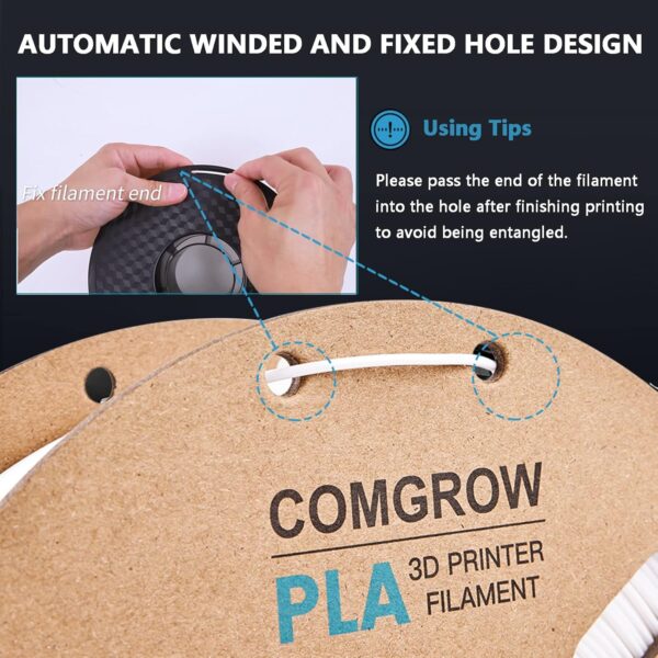 Comgrow PLA 3D Printer Filament, 3D Printer PLA Filament 1.75mm, Dimensional Accuracy +/- 0.02 mm, 1KG Spool PLA White - Image 3