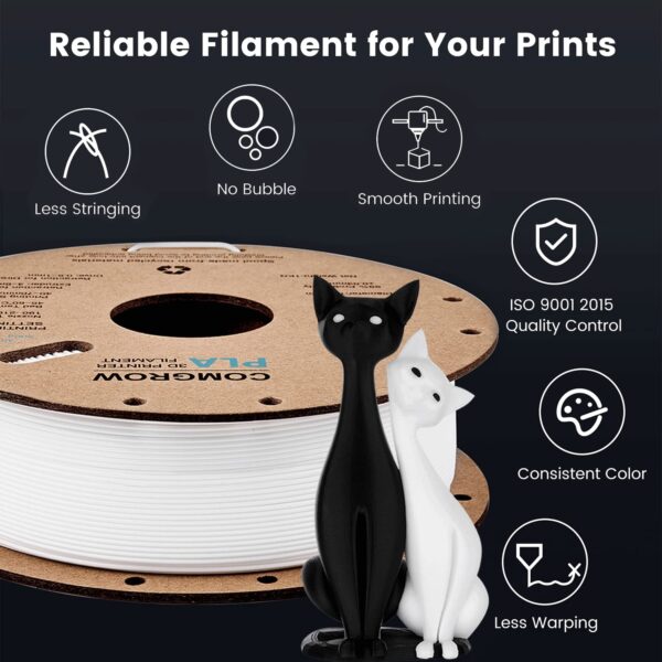 Comgrow PLA 3D Printer Filament, 3D Printer PLA Filament 1.75mm, Dimensional Accuracy +/- 0.02 mm, 1KG Spool PLA White - Image 4