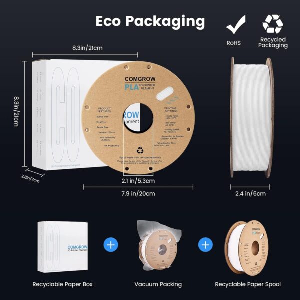 Comgrow PLA 3D Printer Filament, 3D Printer PLA Filament 1.75mm, Dimensional Accuracy +/- 0.02 mm, 1KG Spool PLA White - Image 6