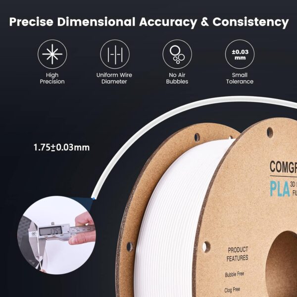 Comgrow PLA 3D Printer Filament, 3D Printer PLA Filament 1.75mm, Dimensional Accuracy +/- 0.02 mm, 1KG Spool PLA White - Image 7