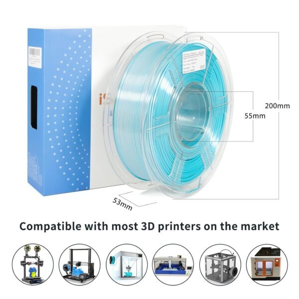 iSANMATE 3D Printer Filament, PLA Filament 1.75mm Dual Color Filament, Shiny Silk PLA Coextruded Filament, 1 kg/Spool (Lake Green and Silver) - Image 6