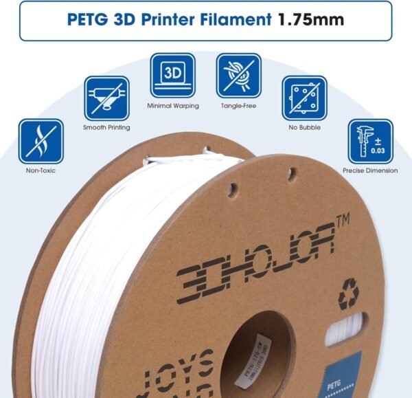 PETG Filament 1.75mm White, 3D Printing Filament 1kg Spool(2.2lbs), 3D Filament 1.75mm Dimensional Accuracy +/- 0.03mm Non Tangling Non Clogging Non Stringing,Print with Most 3D Printers - Image 3