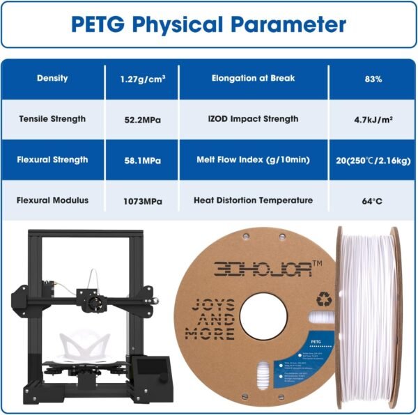 PETG Filament 1.75mm White, 3D Printing Filament 1kg Spool(2.2lbs), 3D Filament 1.75mm Dimensional Accuracy +/- 0.03mm Non Tangling Non Clogging Non Stringing,Print with Most 3D Printers - Image 5